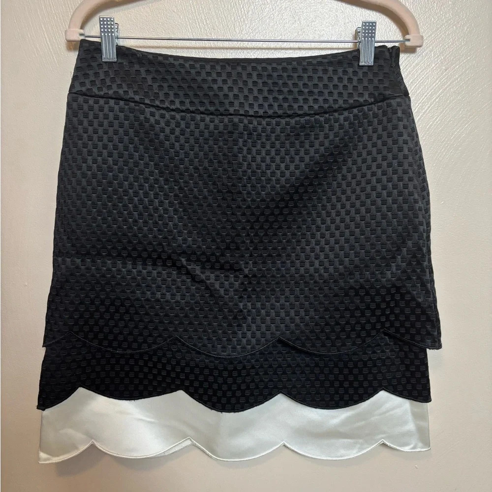 Ectetera Womens Skirt Tiered Scalloped Ruffle Black White Unique Print Size‎ 4